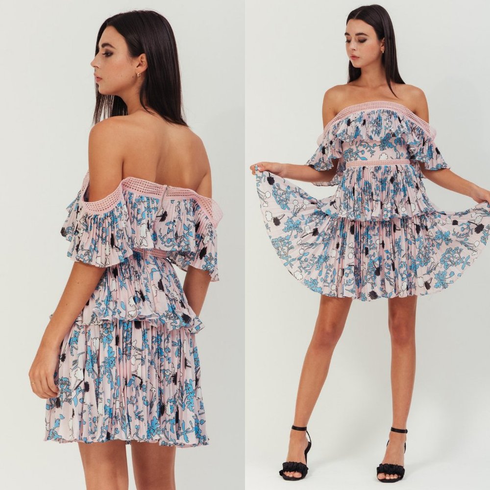 ❌SOLD❌Self Portrait Printed Ruffle One Shoulder - Picture 1 of 10